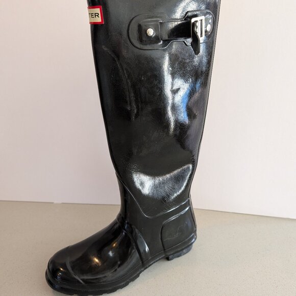 Hunter Original Tall Gloss Women's Rain Boots Black US Size 8 Adjustable Calf - Picture 5 of 14